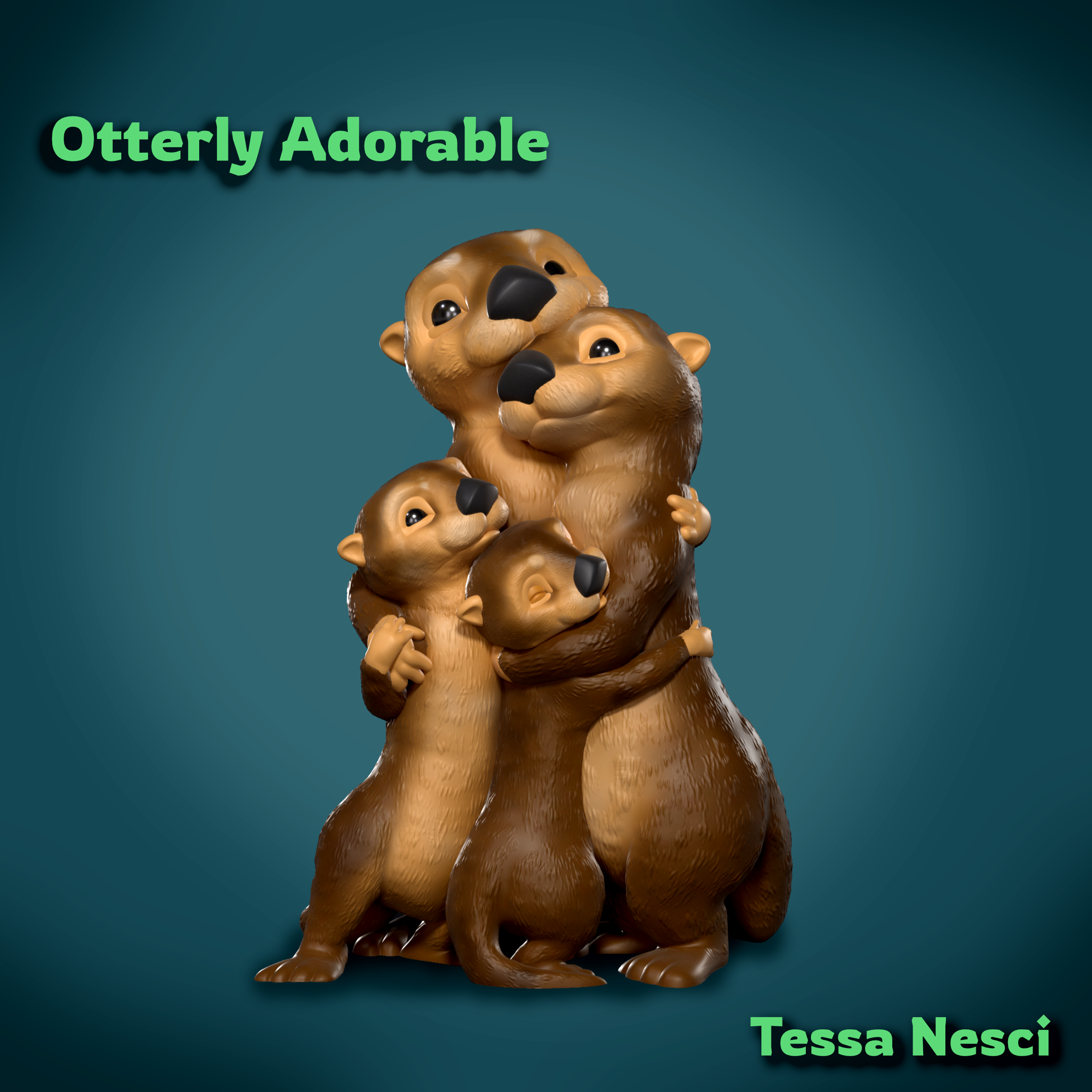 a family of otters in loving embrace